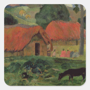 Paul Gauguin   The Three Huts, Tahiti, 1891-92 (oi Square Sticker