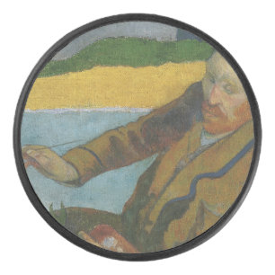 Paul Gauguin Vincent van Gogh painting sunflowers  Hockey Puck