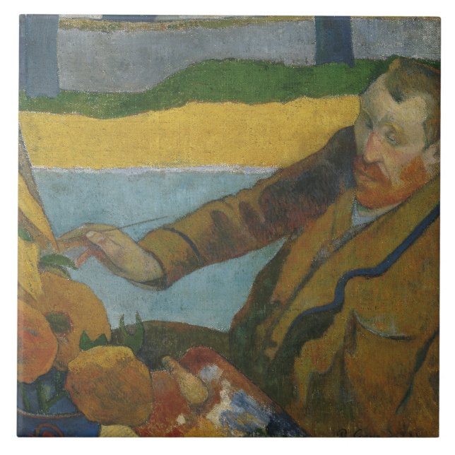 Paul Gauguin Vincent van Gogh painting sunflowers  Tile (Front)