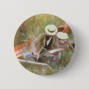 Paul Helleu Sketching with His Wife by Sargent 2 Inch Round Button