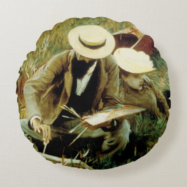 Paul Helleu Sketching with his Wife Round Pillow (Front)