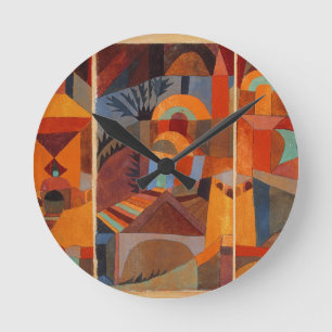 Paul Klee Abstract Art Modern Orange Painting Round Clock