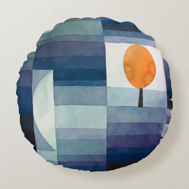 Paul Klee Abstract Tree Blue Painting Round Pillow (Front)