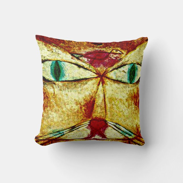 Paul Klee art: Cat and Bird Throw Pillow (Front)