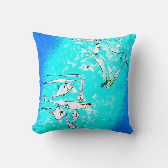 Paul Klee art: Fish Image, paintiing by Klee Throw Pillow (Front)