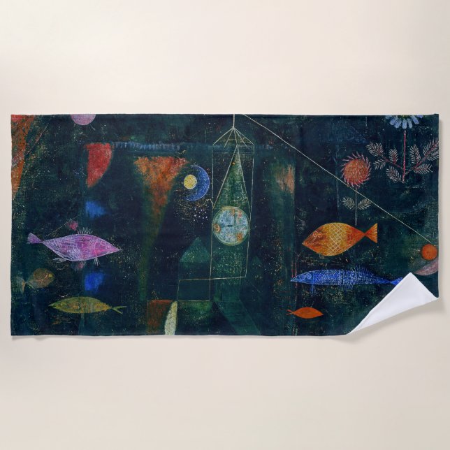 Paul Klee Fish Magic Abstract Painting Graphic Art Beach Towel (Front)