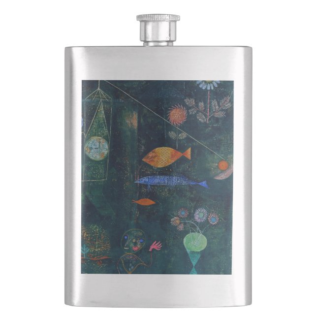 Paul Klee Fish Magic Abstract Painting Graphic Art Hip Flask (Front)