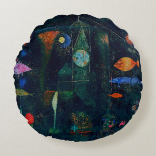 Paul Klee Fish Magic Abstract Painting Graphic Art Round Pillow