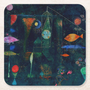 Paul Klee Fish Magic Abstract Painting Graphic Art Square Paper Coaster