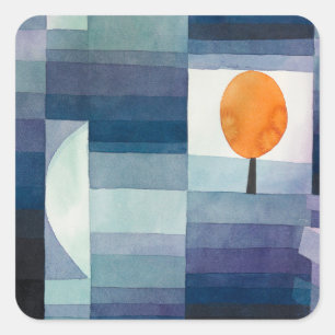 Paul Klee Harbinger of Autumn Blue Modern Abstract Square Sticker