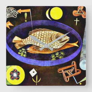 Paul Klee painting, Aroundfish Square Wall Clock