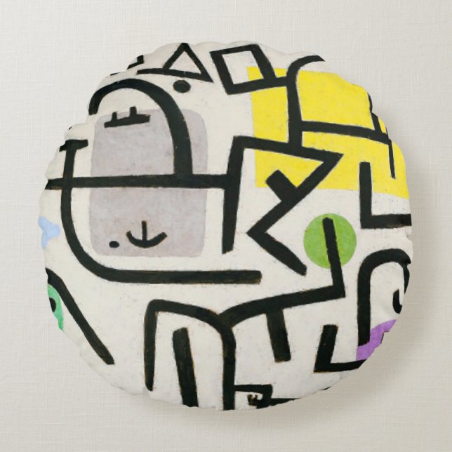 Paul Klee Rich Harbour Abstract Expressionism Round Pillow (Front)