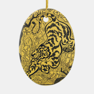 Paul Ranson Vintage Art Nouveau Yellow Tiger Print Ceramic Ornament