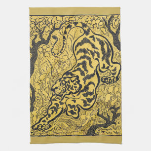 Paul Ranson Vintage Art Nouveau Yellow Tiger Print Kitchen Towel