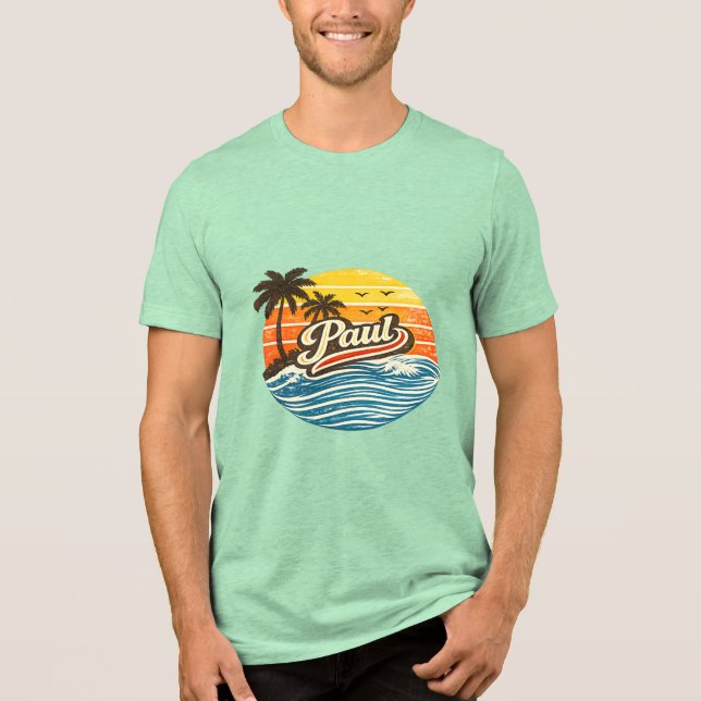 Paul Retro Sunset Name Design Tri-Blend Shirt (Front)