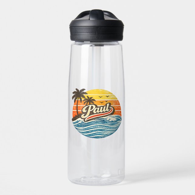 Paul Retro Sunset Name Design Water Bottle (Front)