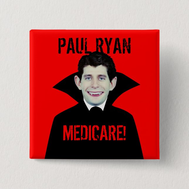 Paul Ryan Loves Medicare 2 Inch Square Button (Front)