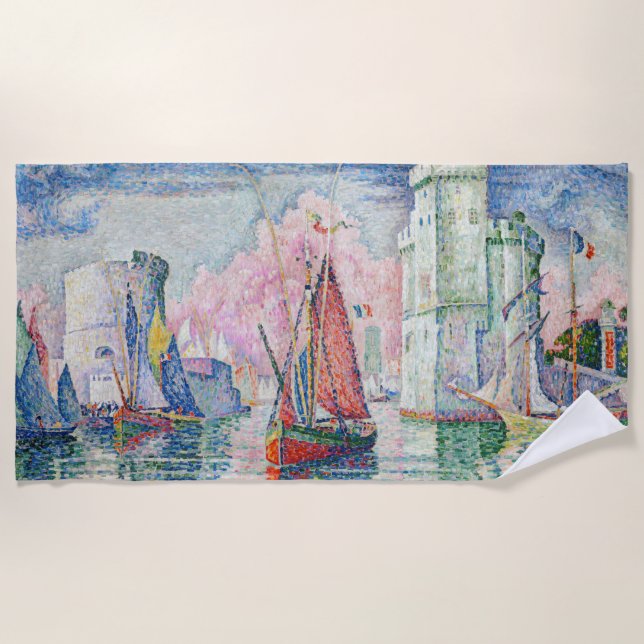 Paul Signac - Entrance of La Rochelle Harbour Beach Towel (Front)