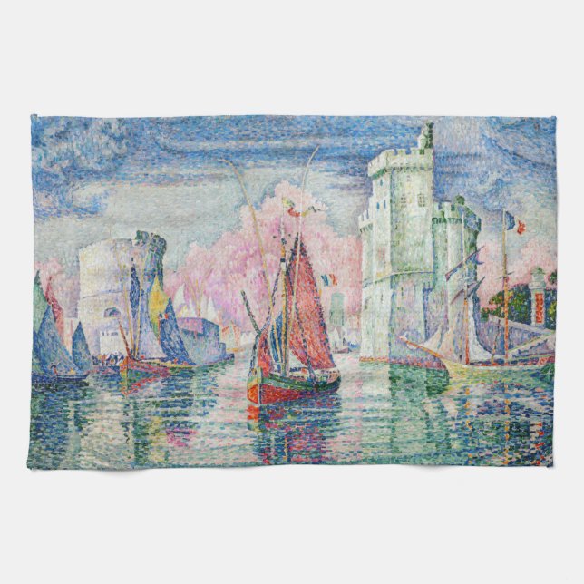 Paul Signac - Entrance of La Rochelle Harbour Kitchen Towel (Horizontal)