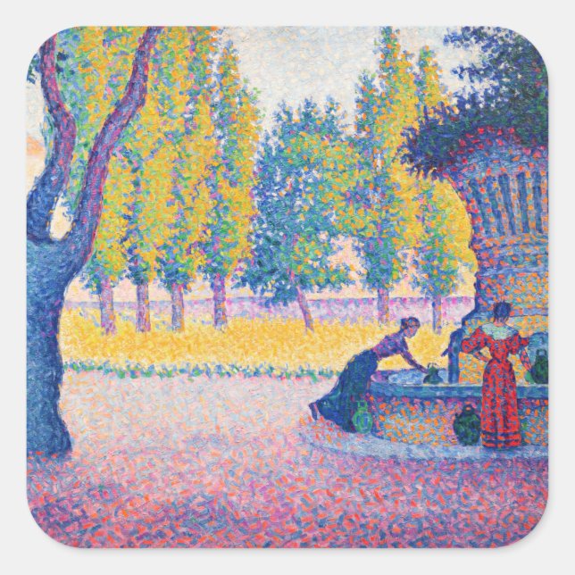 Paul Signac - Fountain des Lices, Saint-Tropez Square Sticker (Front)