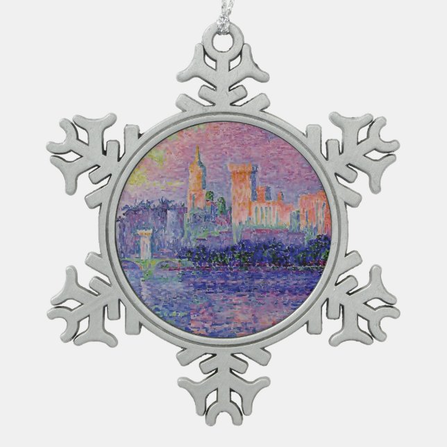 Paul Signac- The Papal Palace, Avignon Snowflake Pewter Christmas Ornament (Front)