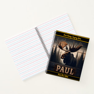 Paul the moose in a tranquil forest notebook