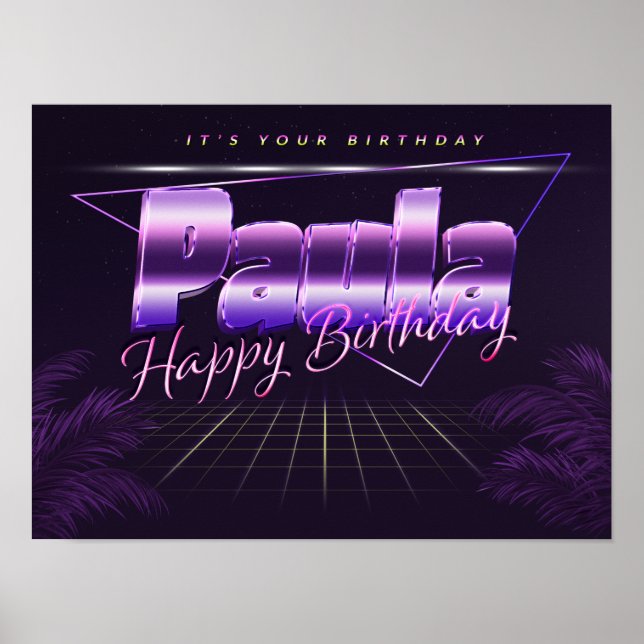 Paula Name First name lila retro Poster Birthday (Front)