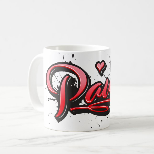 Paula red Heart Graffiti Cup Coffee Mug (Front Left)
