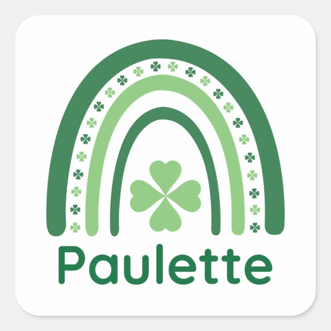 Paulette Name Clover Boho Rainbow Square Sticker (Front)