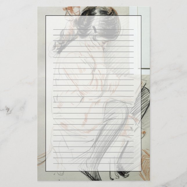 Paulette Reading Sitting on her Toy Dog Stationery (Front)