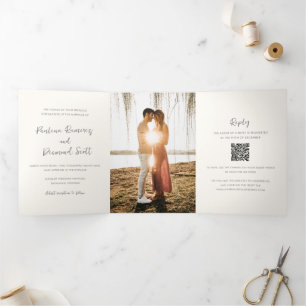 Paulina Modern Ivory Simple Elegant Wedding Tri-Fold Invitation