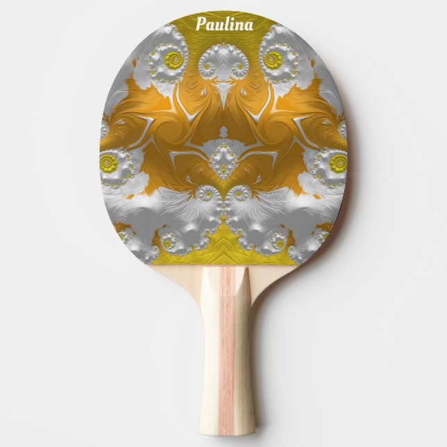 PAULINA ~ SUN STREAK~ Yellow Gold White 3D ~ Ping Pong Paddle (Front)