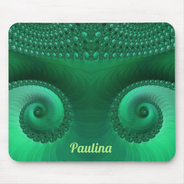 PAULINA ~ Zany Shades of Green Fractal Pattern Mouse Pad (Front)