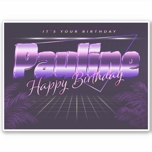 Pauline Name First name lila retro Sticker Birthda (Front)