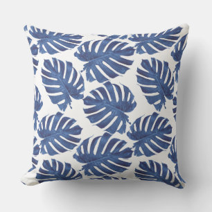 Paume bleu feuilles lancer oreiller
