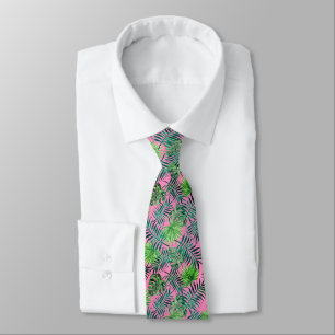 Paume vert rose feuille Motif Cravate tropical
