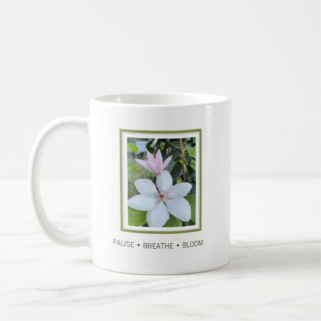 Pause Breathe Bloom Floral  Coffee Mug (Left)