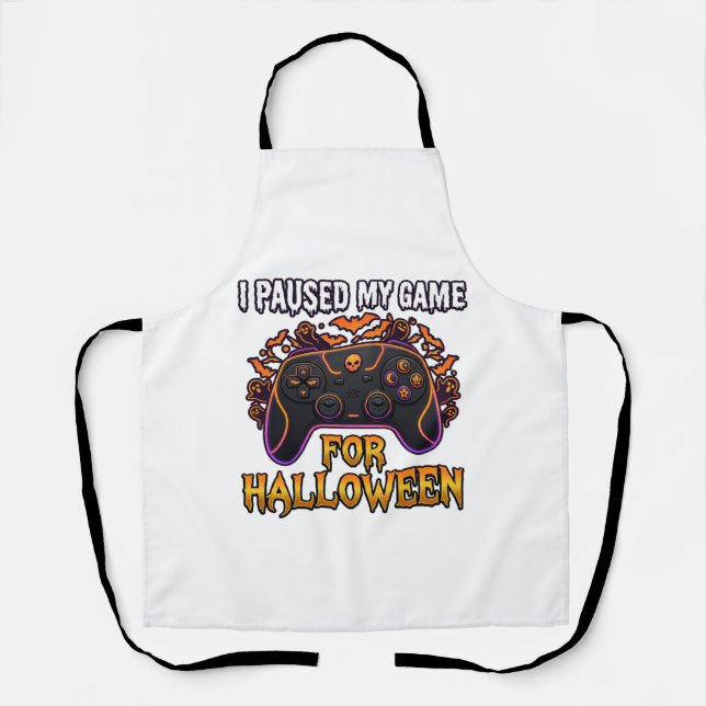 Paused Game Halloween Controller Bats Ghosts_1 Apron (Front)