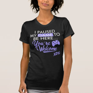 Paused Game Purple Sarcastic Slogan Gamer Girl T-Shirt