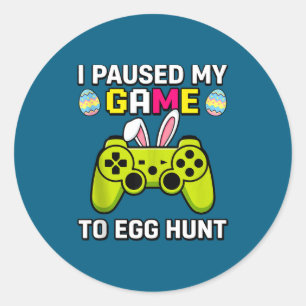 Paused game to egg hunt video game kids boys classic round sticker
