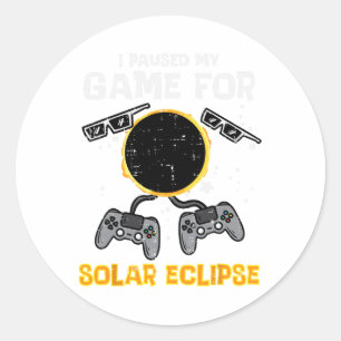 Paused My Game Solar Eclipse 2024 Gaming Gamer Men Classic Round Sticker