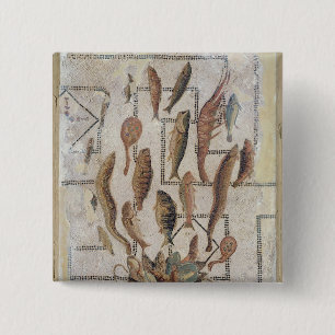 Pavement depicting fish escaping from a basket 2 inch square button