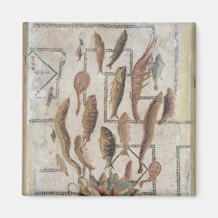 Pavement depicting fish escaping from a basket magnet