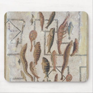 Pavement depicting fish escaping from a basket mouse pad