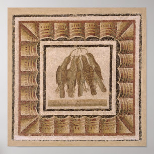 Pavement depicting five thrushes, from El-Jem Poster