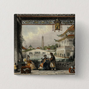 Pavilion and Gardens of a Mandarin near Peking, fr 2 Inch Square Button