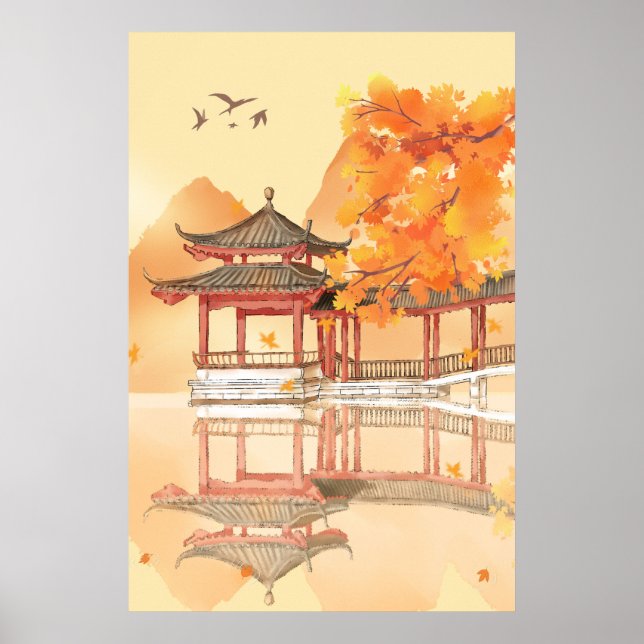 Pavillon du lac Campagne d'automne Poster (Devant)