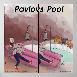 Pavlov's Pool Funny Cartoon Poster