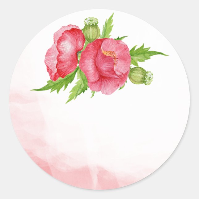 Pavot Aquarelle Mariage Favoriser Stickers (Devant)