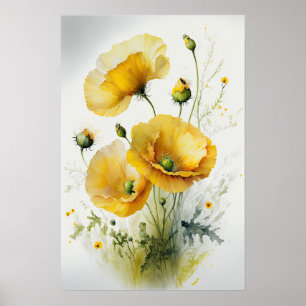 Pavot jaune Fleurs Art Imprimer Poster